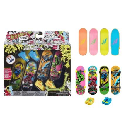 Hot Wheels: Skate - Tony Hawk Edition Neon Bones Tricked Out Pack 4 Fully Assembled Boards & 2 Skate Shoes Exclusive Set By Mattel