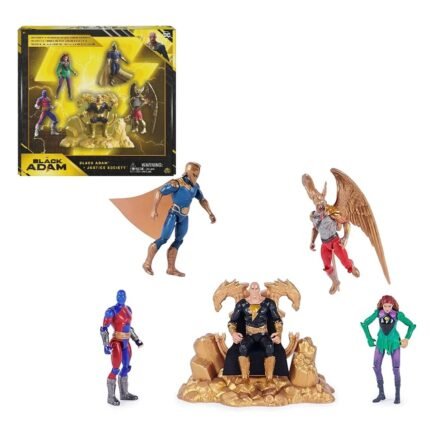DC Comics: Black Adam & Justice Society Set 5 Pack - Black Adam W/Exclusive Throne, Hawkman, Dr. Fate, Atom Smasher & Cyclone 4" Figures By Spin Master