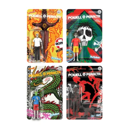 Super7 Re-Action: Powell-Peralta Wave 3 - Lance Mountain (Lava Rock), Steve Steadham (Del Mar), Steve Caballero (Chinese Dragon) & Tommy Guerrero (Flaming Dagger) 3.75" Figures Set of 4