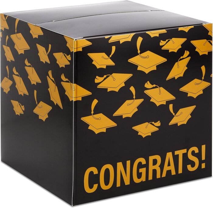 Hallmark: Graduation Card Box (Gold & Black, Congrats!) Foldable 8" Cardboard Box for Grad Parties & Open Houses - Image 2