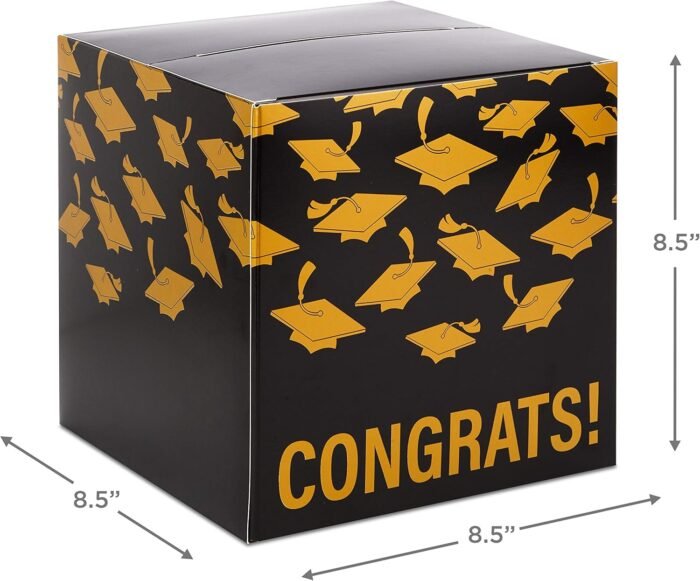 Hallmark: Graduation Card Box (Gold & Black, Congrats!) Foldable 8" Cardboard Box for Grad Parties & Open Houses - Image 4