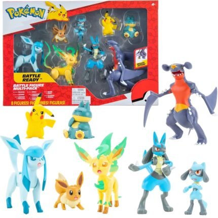 Pokemon: 8 Piece Battle Figure Multi-Pack (Garchomp, Pikachu, Eevee, Lucario, Riolu, Munchlax, Glaceon & Leafeon) 2"-4.5" Figures By Jazwares