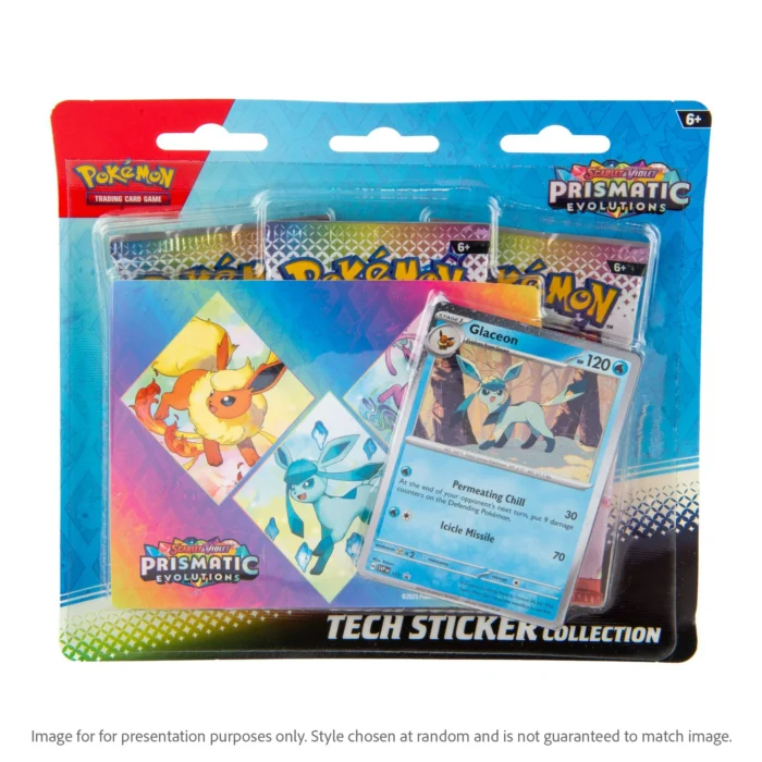 Pokemon TCG: Scarlet & Violet - Prismatic Evolutions Tech Sticker Collection Box - 3 Booster Packs & Vinyl Tech Sticker Sheet - Image 3