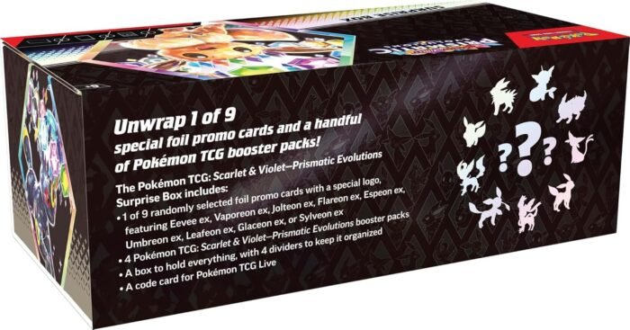 Pokemon TCG: Scarlet & Violet - Prismatic Evolutions Surprise Box, Includes 4 Booster Packs, 1 Of 9 Promo Cards, Storage Box & Dividers - Image 3