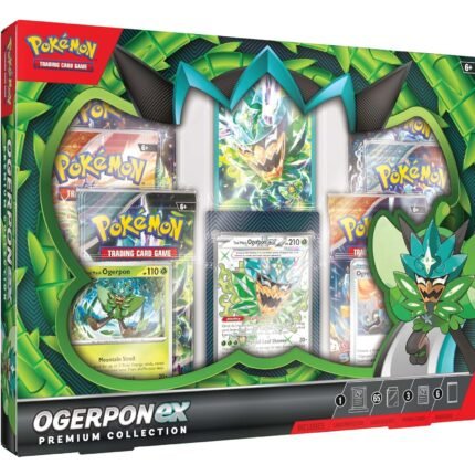 Pokemon TCG: Ogerpon EX Premium Collection Box - 6 Booster Packs, Magnetic Card Holder, 65 Card Sleeves & 3 Foil Promo Cards