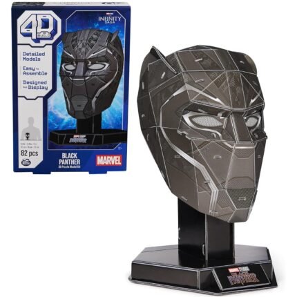4D Build: Marvel Black Panther Mask Model Kit - High Detailed 82pcs 3D Puzzle 9" Replica Figure By Spin Master