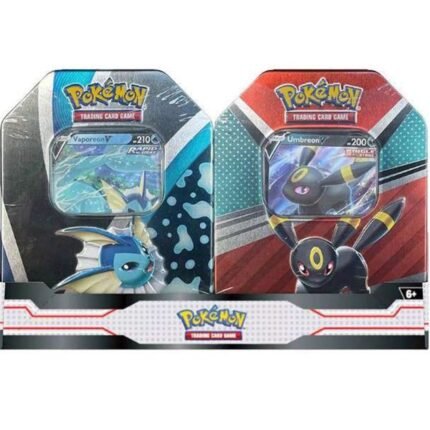 Pokemon TCG: Eeveelutions Heroes Bundle - Vaporeon & Espeon Tins (Vertical Art Style) - 8 Booster Packs & 2 Foil Promo Cards