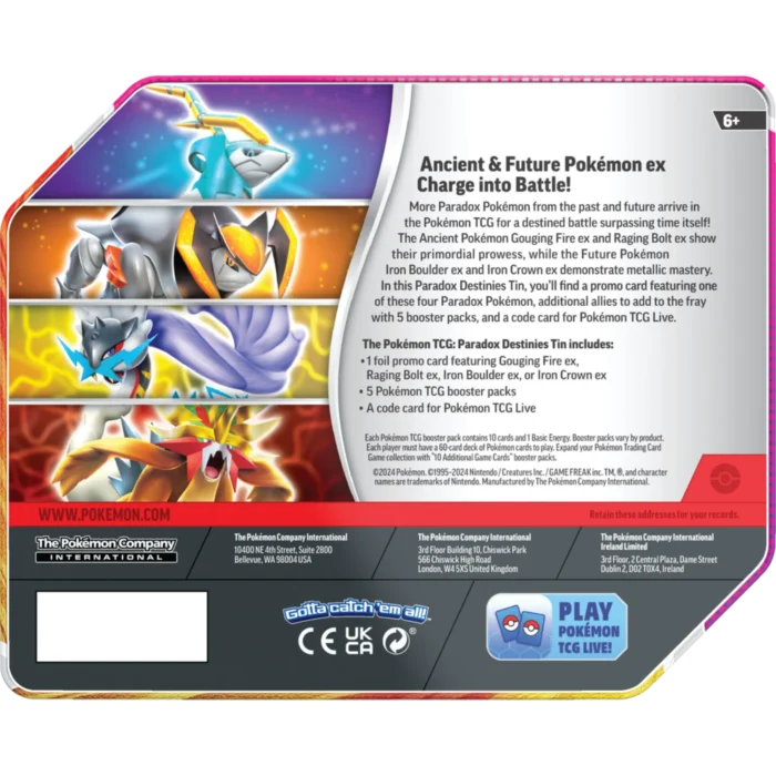 Pokemon TCG: Paradox Destinies - Iron Crown EX Tin (Horizontal Art Style) - 5 Booster Packs & Foil Promo Card - Image 2