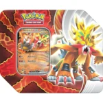 Pokemon TCG: Paradox Destinies - Gouging Fire EX Tin (Horizontal Art Style)  - 5 Booster Packs & Foil Promo Card