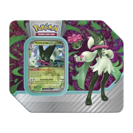 Pokemon TCG: Paladea Parteners- Meowscarada EX Tin (Horizontal Art Style) - 5 Booster Packs & Foil Promo Card