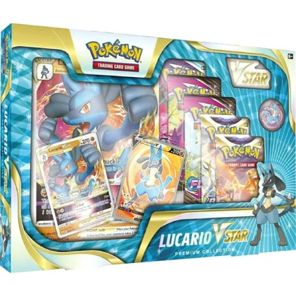 Pokemon TCG: Lucario VSTAR Premium Collection Box - Includes 6 Booster Packs, Collectible Pin & Metallic Coin, 2 Etched Foil Promos & Oversized Card