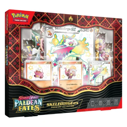 Pokemon TCG: Scarlet & Violet - Paldean Fates Skeledirge EX Premium Collection Box - Includes 8 Booster Packs, Magnetic 3 Card Holder, Etched Oversized Foil & 3 Etched Foil Promo Cards