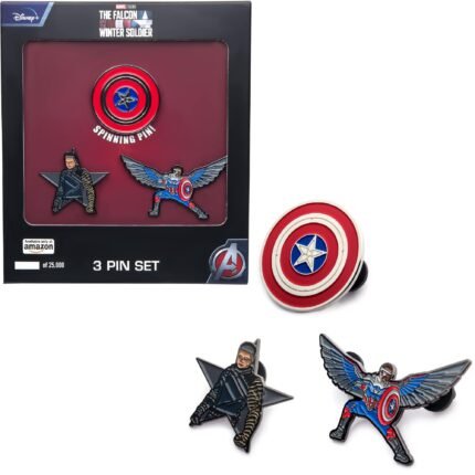 Marvel: The Falcon and The Winter Soldier - Metal Based Enamel 3 Piece Collectible Lapel Pin Set, Clear Window Box Packaging, 25,000 Pcs Limited Edition By SalesOne