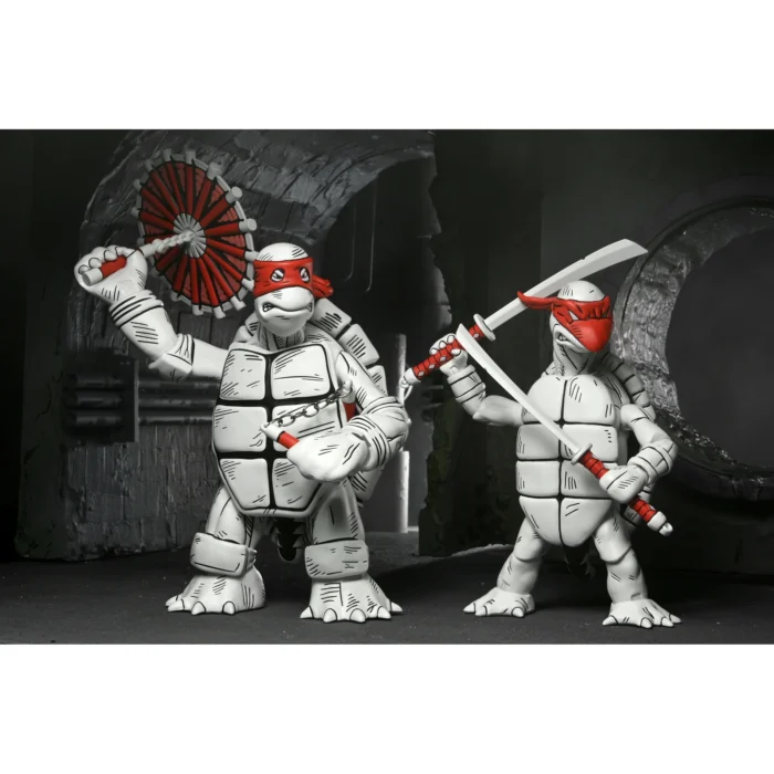 Teenage Mutant Ninja Turtles: The First Turtles (Eastman & Laird Mirage Comics): Black & White 2 Pack 7" Figures, By NECA - Image 2