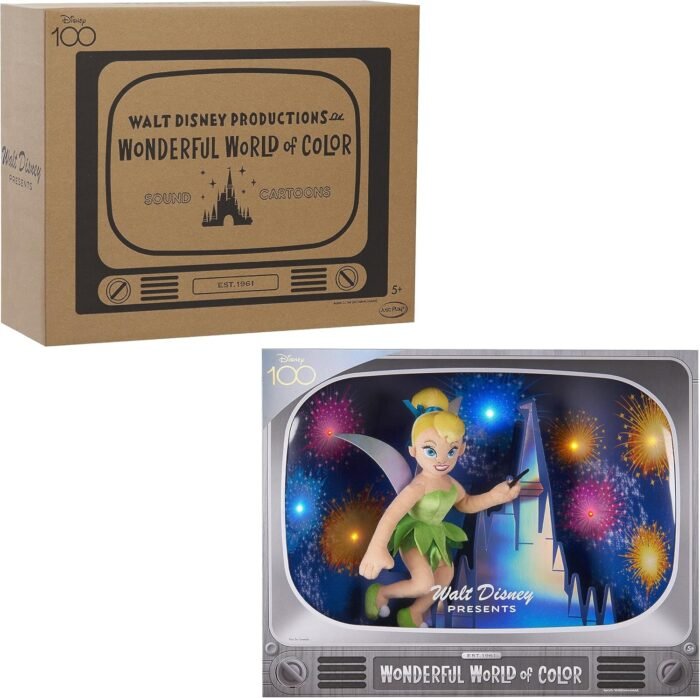 Disney: 100 Years Of Wonder - Walt Disney Presents “Wonderful World of Color” - Tinker Bell 13" Collectible Plush With Interactive Display Box By Just Play - Image 2