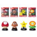 Paladone Icons Series: Super Mario - Light Up Vinyl Display Bundle 4 Pieces (Mushroom, Goomba, Star, Flower) 4" Night Light Figures
